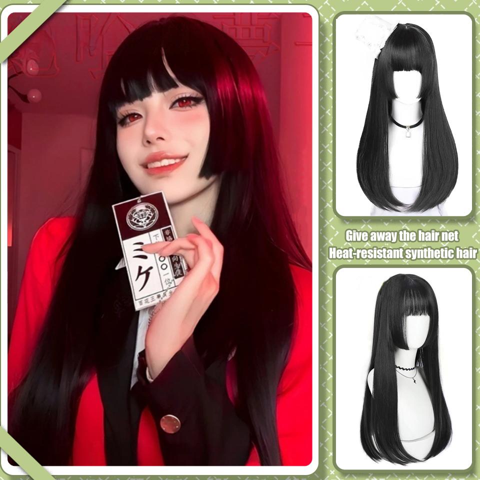 

WTB черный длинный прямой синтетический парик женский модный прямой парик челка лолита вечеринка хэллоуин длинный прямой парик 90CM