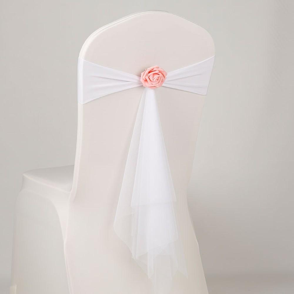 Rose Flower Chair Back Bow Decorative Belt Elastic Band Chair Bandage Home Decor Supplies