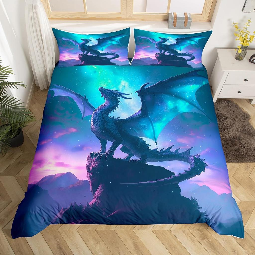 Galaxy Dragon Duvet Cover Sets For Kids Boys Girls Queen Lightweight Quilt Covers Starry Sky Jungle Animals Dragon Bedding Set