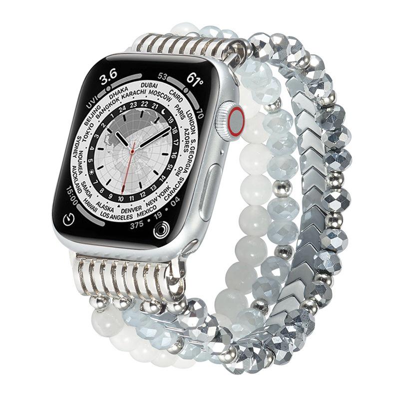 

Apple Watch S7/S8 Metal Chain Pearl Crystal Beaded Strap