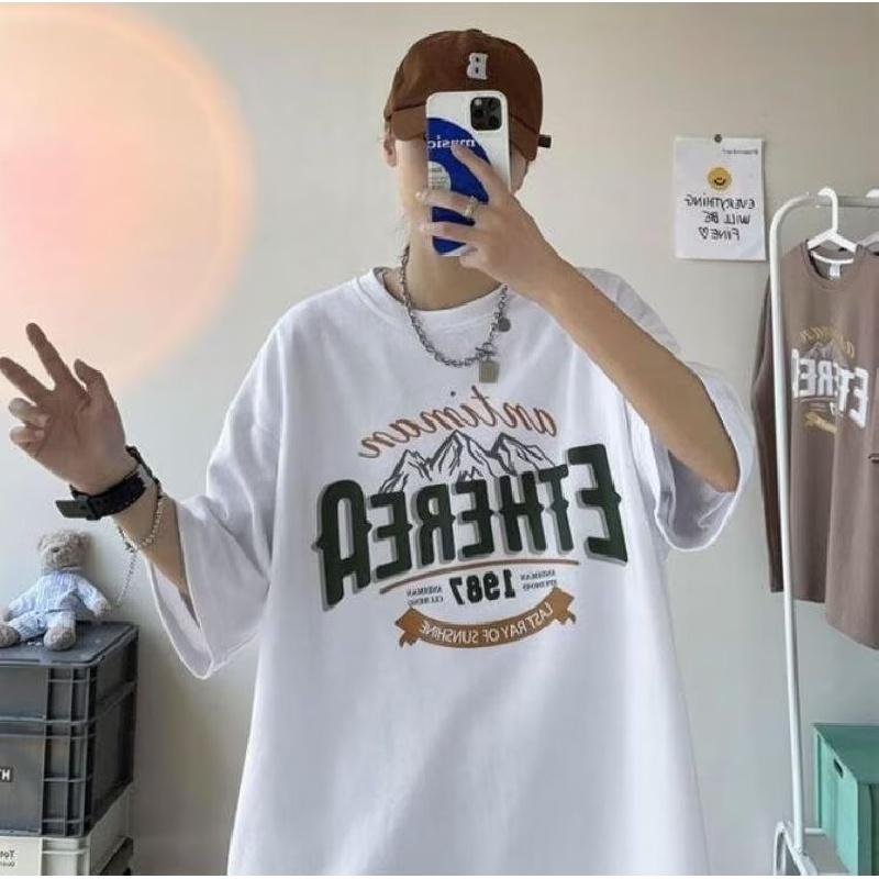 Men T-Shirts Letter Graphic Print Fashion Brand Tees for Men Oversize Tshirts Men Clothing Casual Tee Man Summer Korean Retro