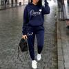 Burgundy Simple Hooded Sweater Corset Sweatpants Casual Two-piece Suit Women