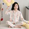 100% Cotton Girls Pajama Set Long Sleeve Cartoon Print Sleepwear Open Front Robe Style Fall