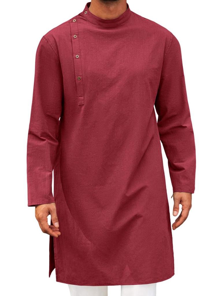 Arabic Style Fashionable Long Men's Shirt - Simple Muslim Robe