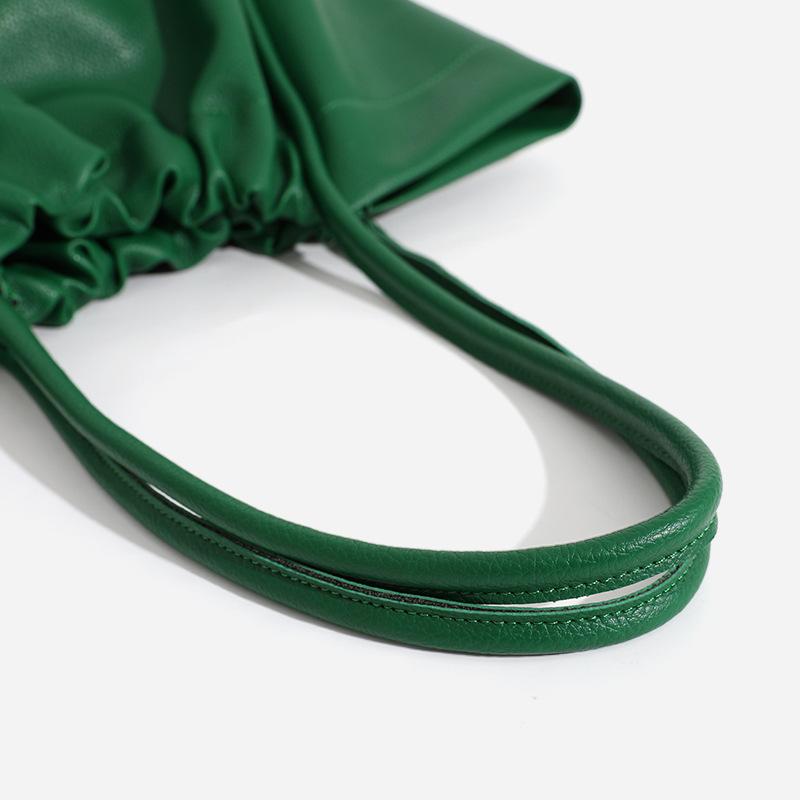 Retro Bucket Bags Women Leather Pleated Design Large Shoulder Bag Summer Versatile Handbag