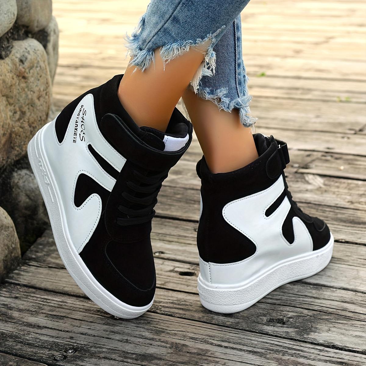 Women s Contrast Color Casual Sneakers High-top Platform Soft Sole Walking Comfort Shoes Round Toe Inner Heightening Shoes 35 2895₽