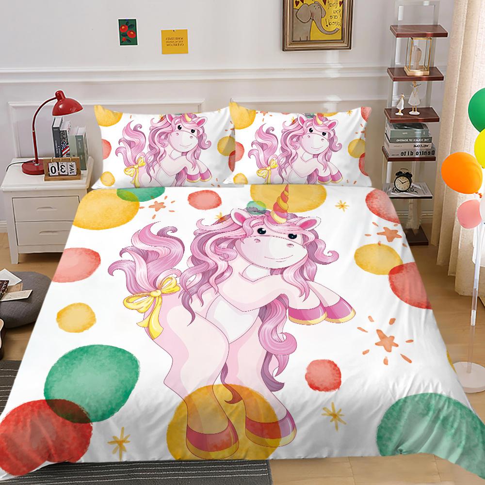 Home Bed Cover 3D Unicorn Themed Print Homes Bedding Quilt Cover Textiles Polyester Pillowcase Bedclothes
