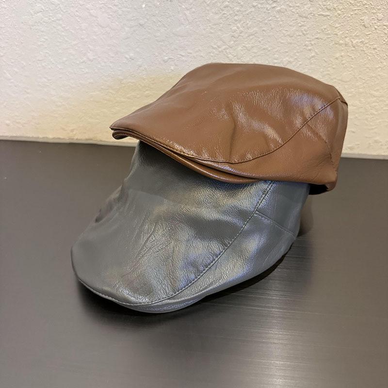 Pu Leather Black Beret Hat For Women With Sunshade And Warmth For Autumn Winter Fashion