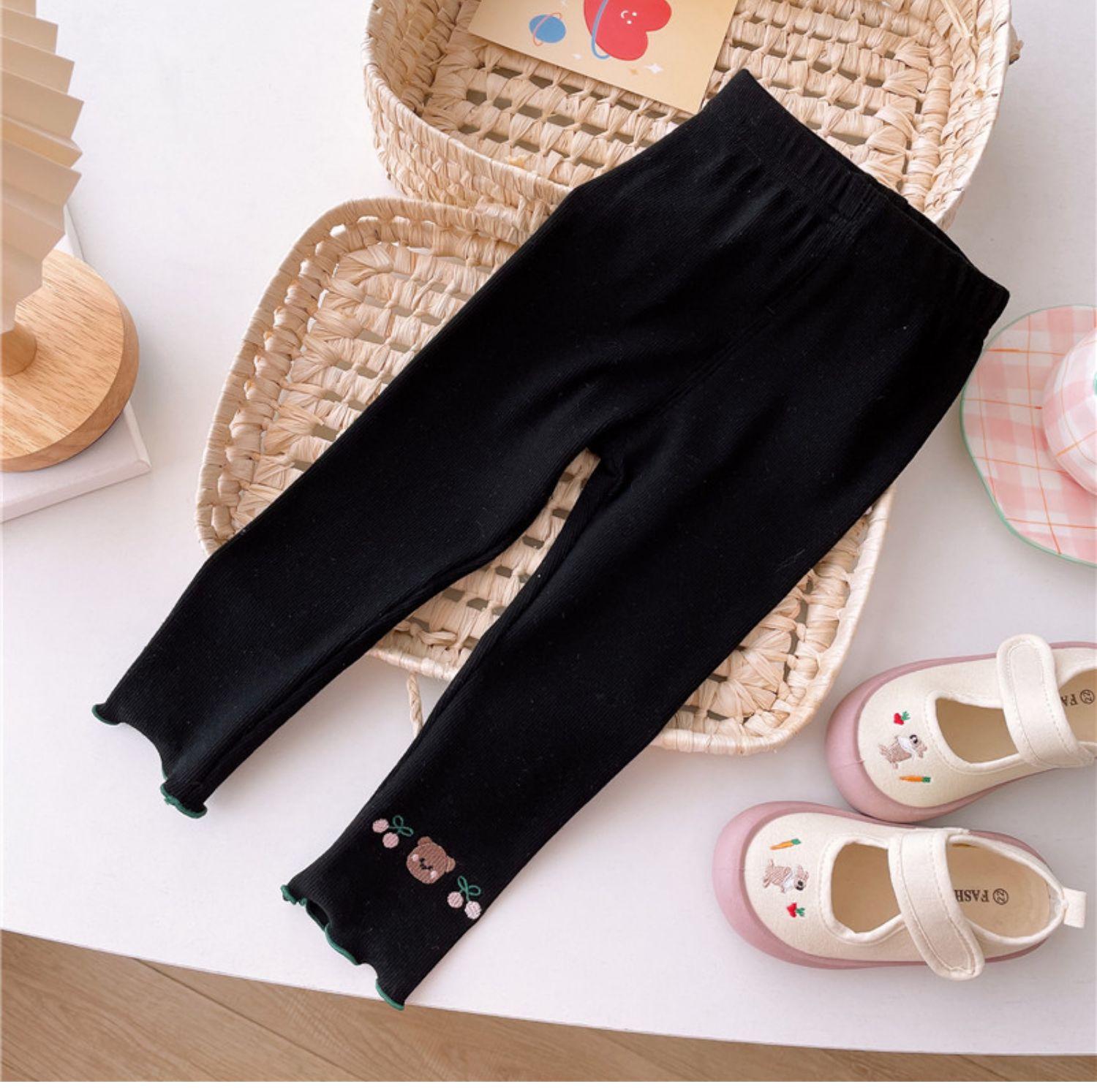 Mädchen Bestickte Rüschenkante Schlankmachende Leggings - Herbst 2025 Koreanischer Stil 130cm schwarz