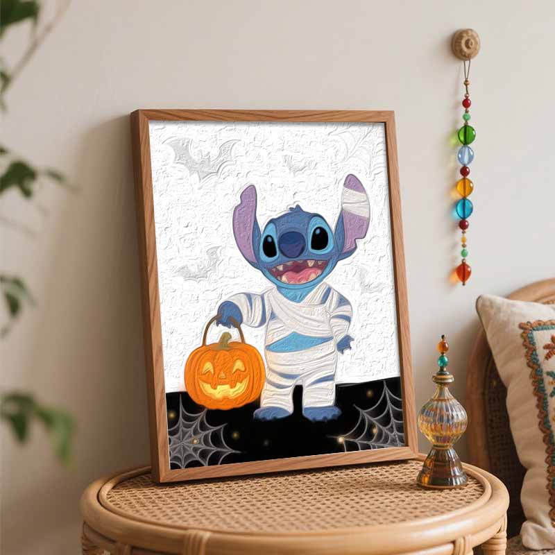 Disney Digital Oil Painting Stitch Pumpkin Festival Art Handmade Diy Home Decorations