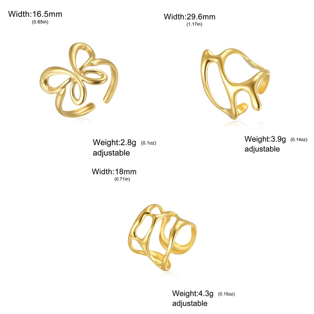  Butterfly Bow Rings for Women Aesthetic Geometric Adjustable Open Ring Stainless Steel Waterproof Jewelry Party Gifts