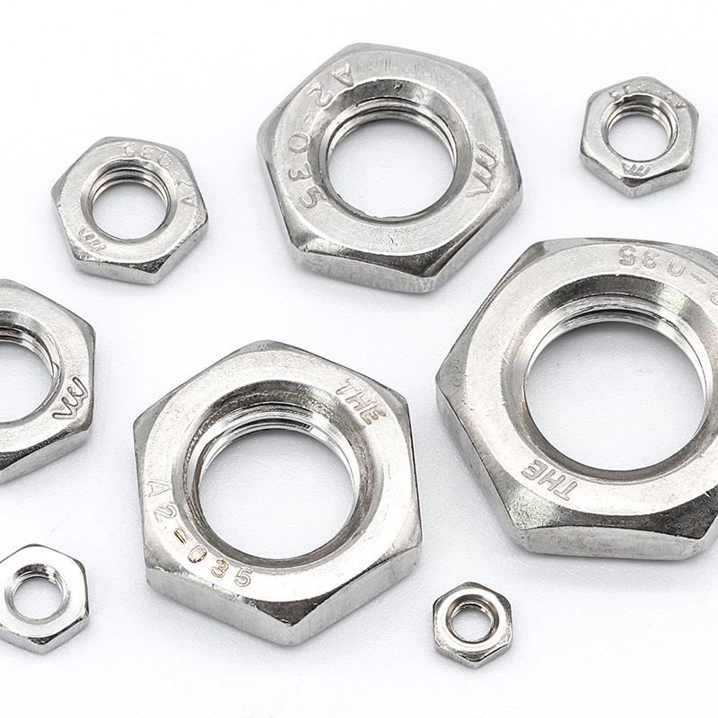 304 Stainless Steel Hexagonal Thin Nut Set - Outer Hex Thin Screw Nut Box