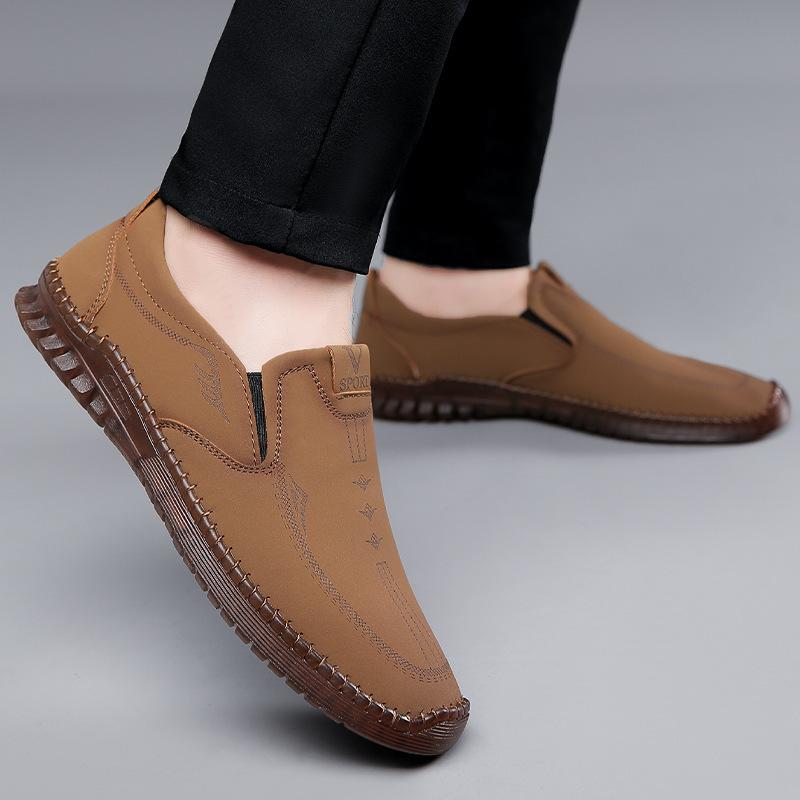 2025 Leather Shoes Men's Soft-soled Soft-faced Casual Shoes Men's Beef Tendon Soles Hand-stitched One-pedal Lazy Shoes