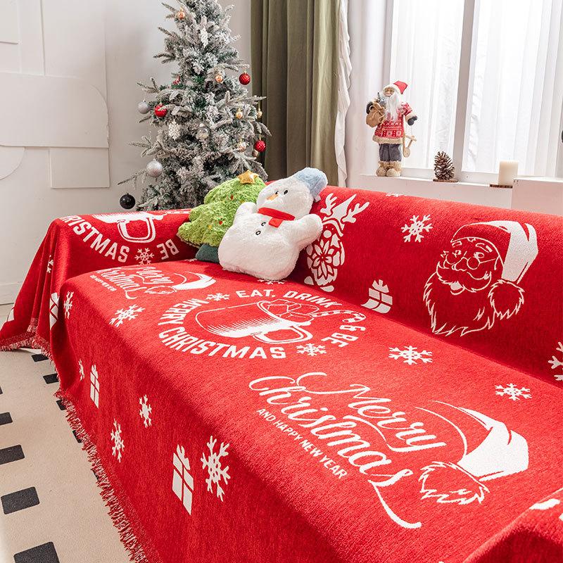 Pătură roșie dintr-o bucată de Crăciun Husă de canapea Decor de vacanță Sufragerie pentru casă Huse de canapea complet împachetate Pături de pat Pânză de Anul Nou