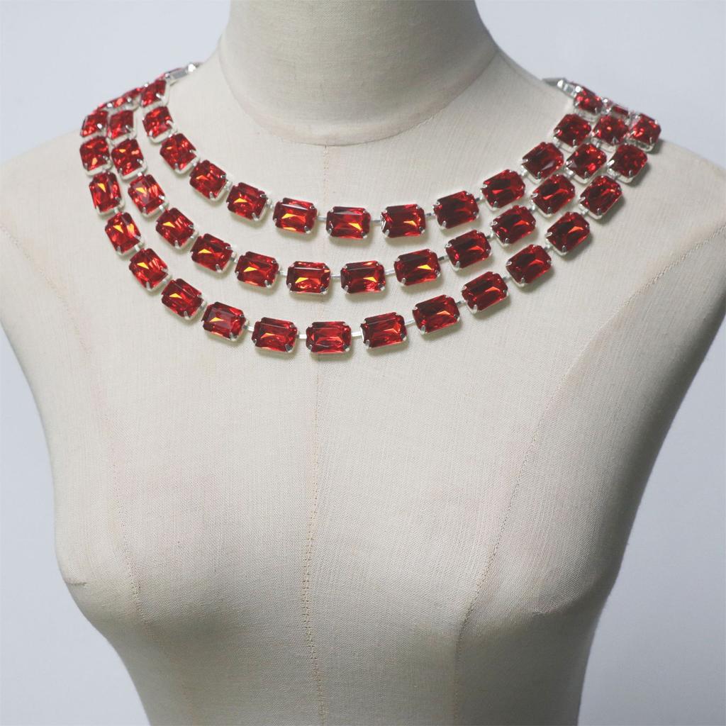 European And American Jewelry, Shiny Rows Of Square Rhinestone Necklaces, Beach Music Party Wear
