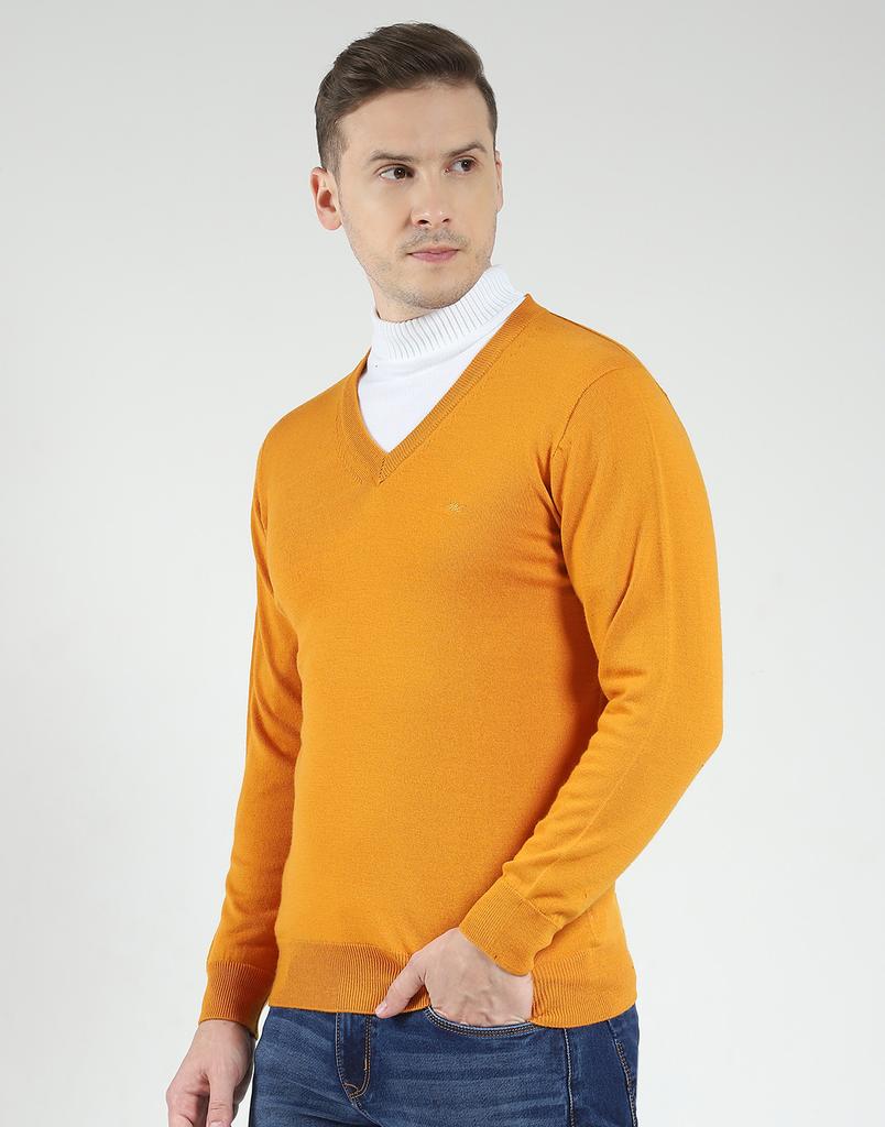 MONTE CARLO Men's Wool Full Sleeves Sweater | V-Neck | Regular Fit| Solid Pattern |Warm & Stylish Pullover Cardigan for Men