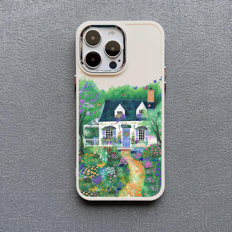 Rural Style Coffee Shop Silicone Phone Case For iPhone 13 14 15 11 Pro Max Plus 16 12 Pro Max Plus XR X XS 7 8 Plus White Covers