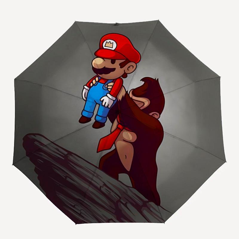 

1PC Mario Demon Automatic Umbrella - 8-Rib Portable Folding Black Iron Frame for Outdoor, Beach, Travel 0905149