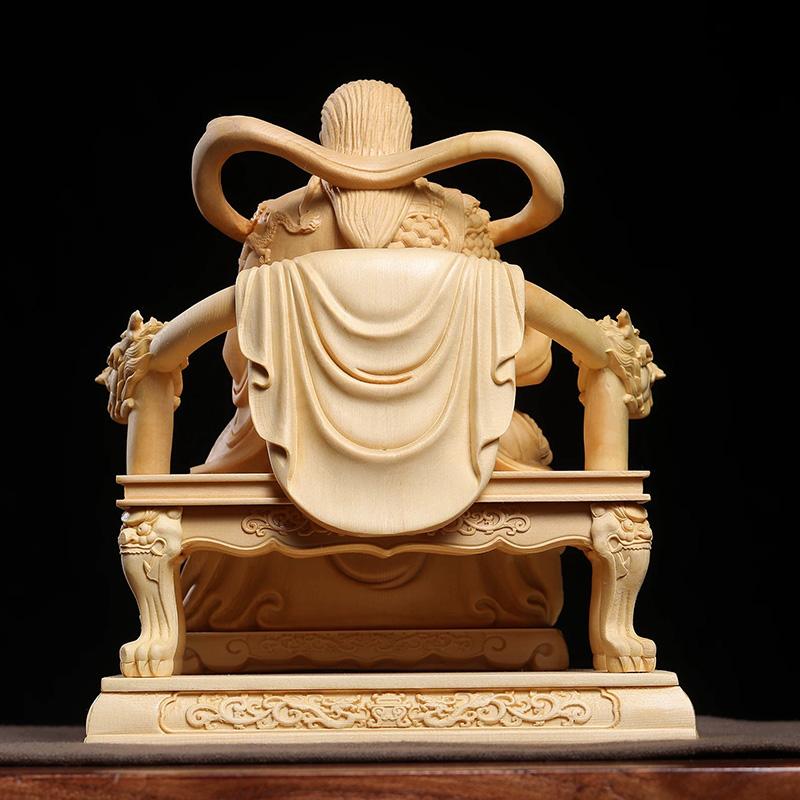 wood carving Zhen wu Emperor Taoism Character Statue Solid wood carving Luxury Home Living Room Wealth Luck Feng Shui Decor
