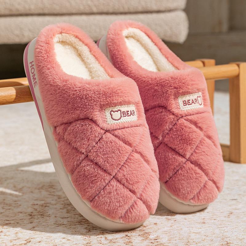 Wear non-slip thick-soled plush winter cotton slippers household cotton shoes women's warm and velvet home slippers