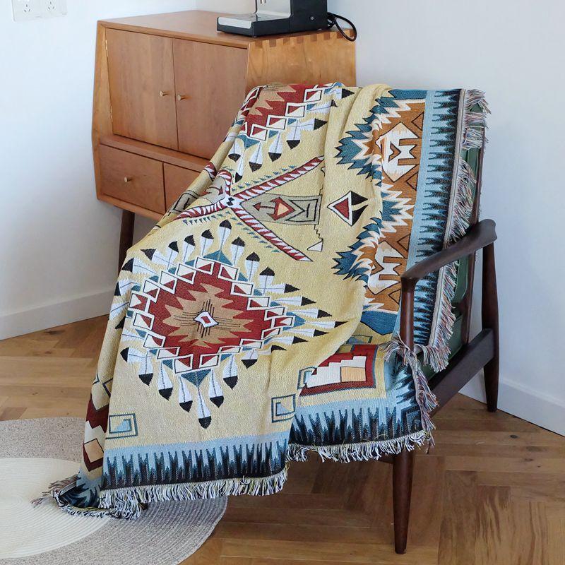 Bohemian Knitted Chair Lounge Blanket Bed Tapestry Bedspread Tablecloth Ethnic Women Outdoor Beach Sandy Towels