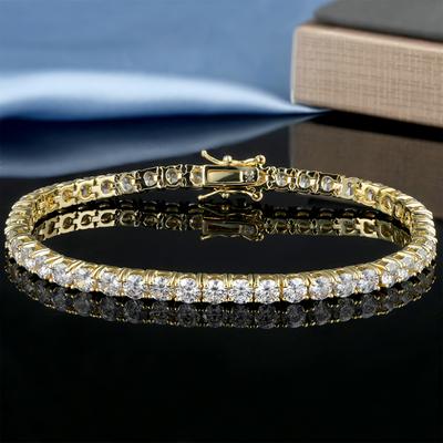 18 Karat vergoldetes 4-zackiges, 4,0 mm weißes Zirkonia-Klassiker-Tennisarmband, Unisex, Geschenk zum Geburtstag, Feiertag, Jahrestag