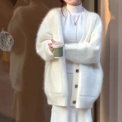 Fashion Soft Waxy Sweater Women's Coat Autumn and Winter New Loose Lazy Wind Gentle Imitation Mink Knitted Cardigan Women