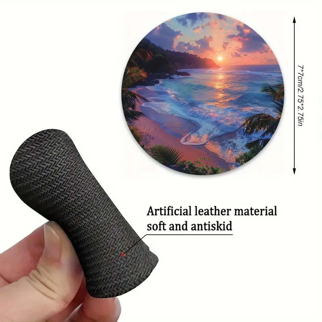 2-Pack Tropical Beach Sunset Car Cup Holder - Non-Slip Spill-Proof Mat with Palm Tree and Wave Design, Durable EVA Drink Tray with Black Center Cap