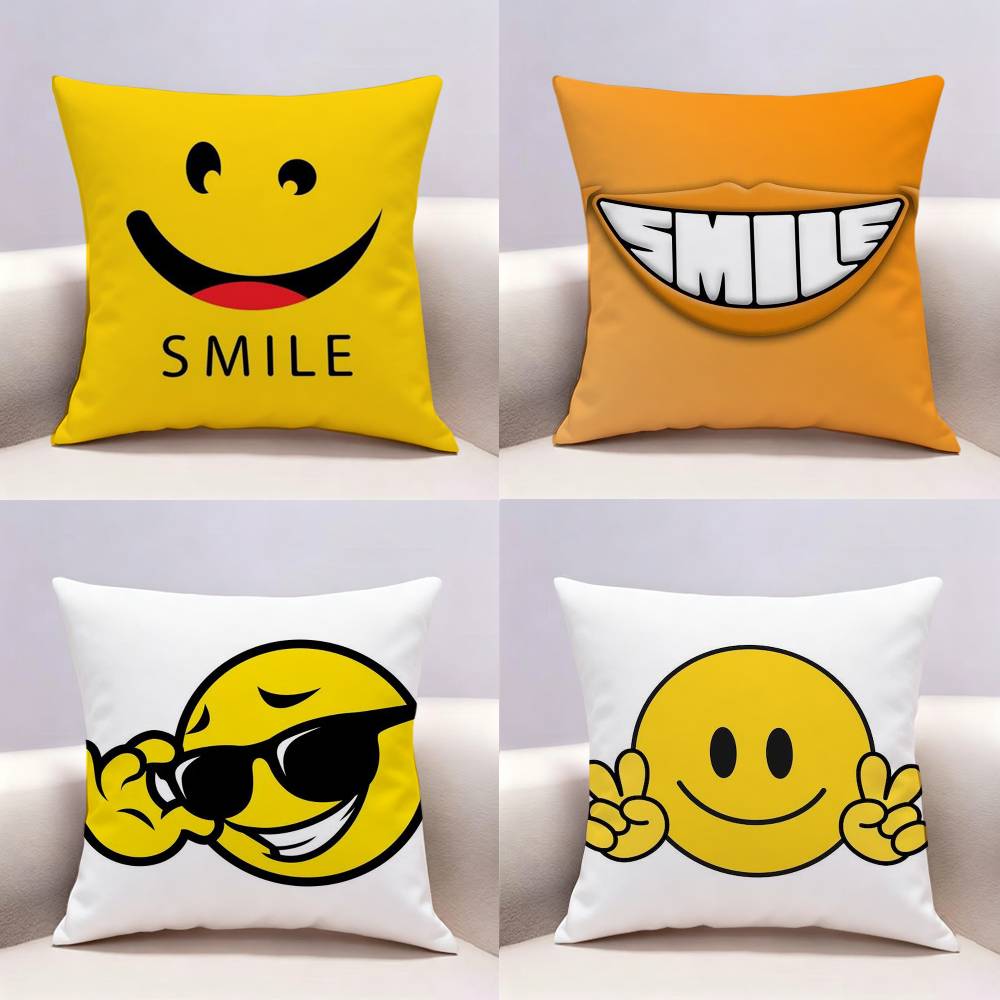 Smile Cartoon fun cute Doublesided print Pillow Case Pattern Printed Pillowcase For Living Room Sofa Cushion Cover