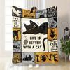 1pc 2D Flat Print Cat Quote Pattern Machine Washable Flannel Blanket, Comfortable Soft Flannel Blanket, Suitable for Sofa Bed Car Office, All Season U