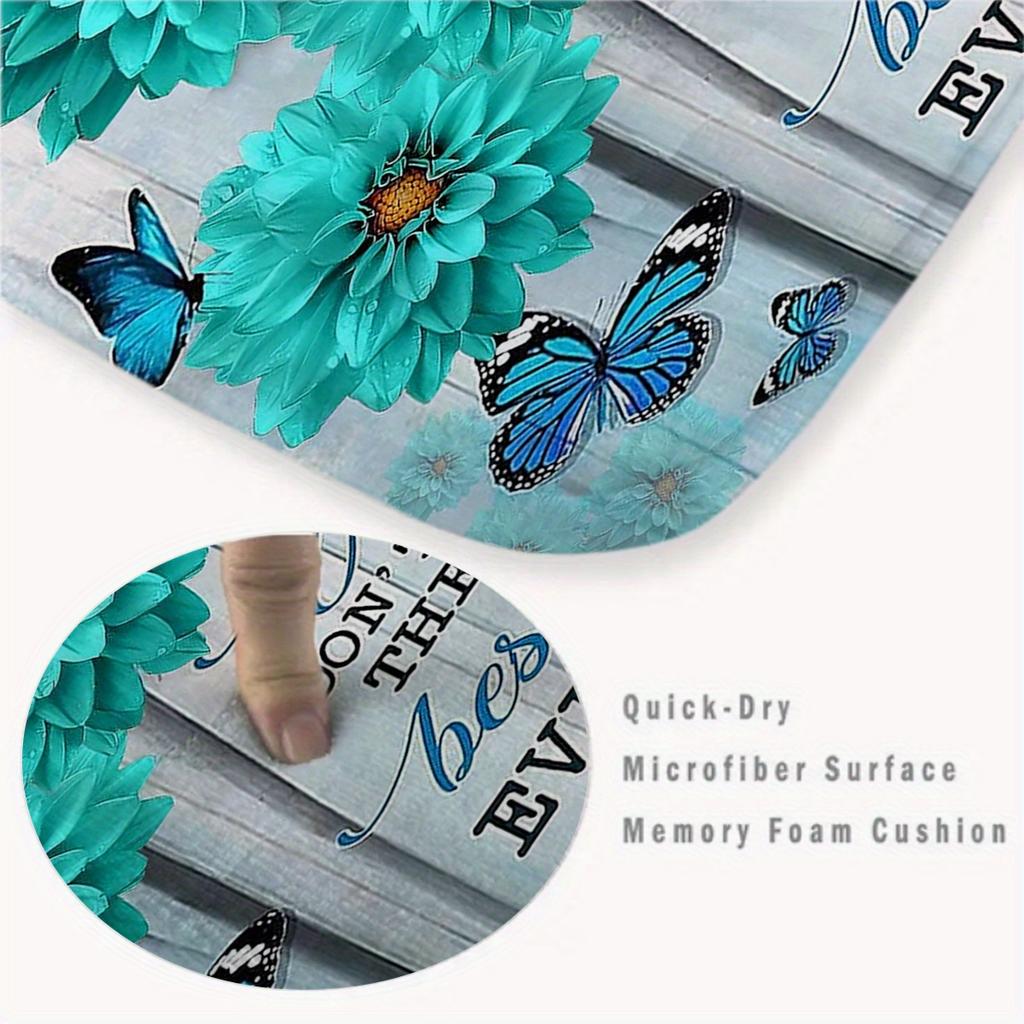 1Pcs Anti Fatigue Kitchen Rugs, BlueDaisy Butterfly  Print Waterproof Non-Slip Thick Cushioned Kitchen Mat Heavy Duty Comfort Standing Mat for Kitchen