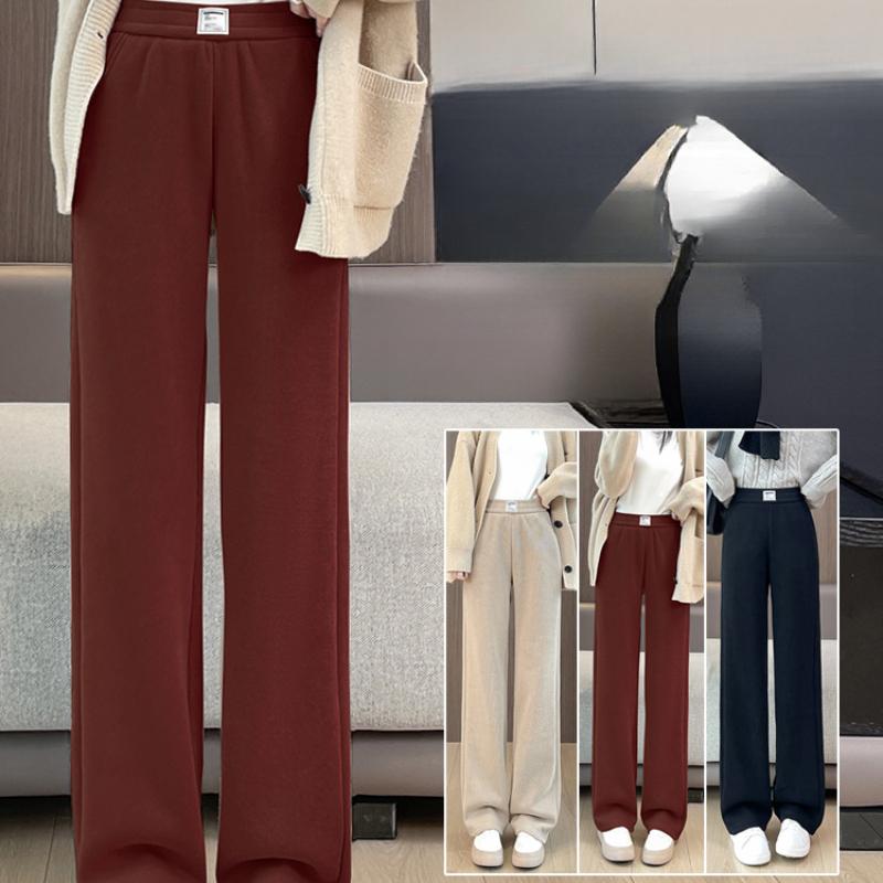 Ankola Red Wide-Leg Pants for Women, Draped New Style, High-Waisted Slim Fit, Fleece-Lined Straight Wide-Leg Pants for Autumn and Winter