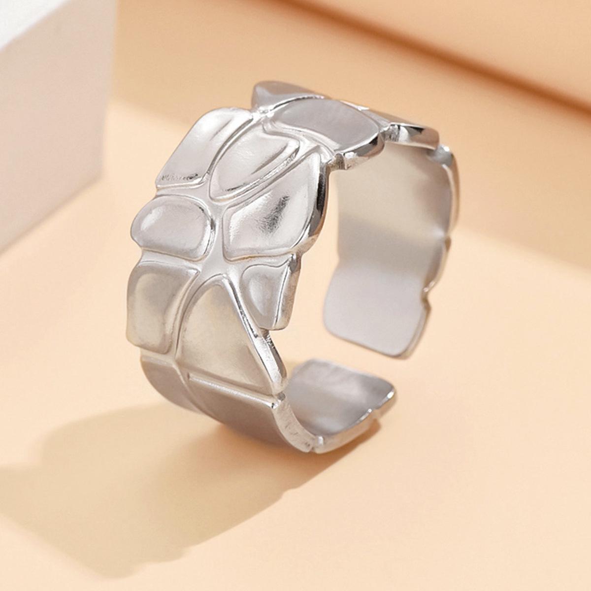 European  American Geometric Wide Band Irregular Open Stainless Steel Adjustable Ring