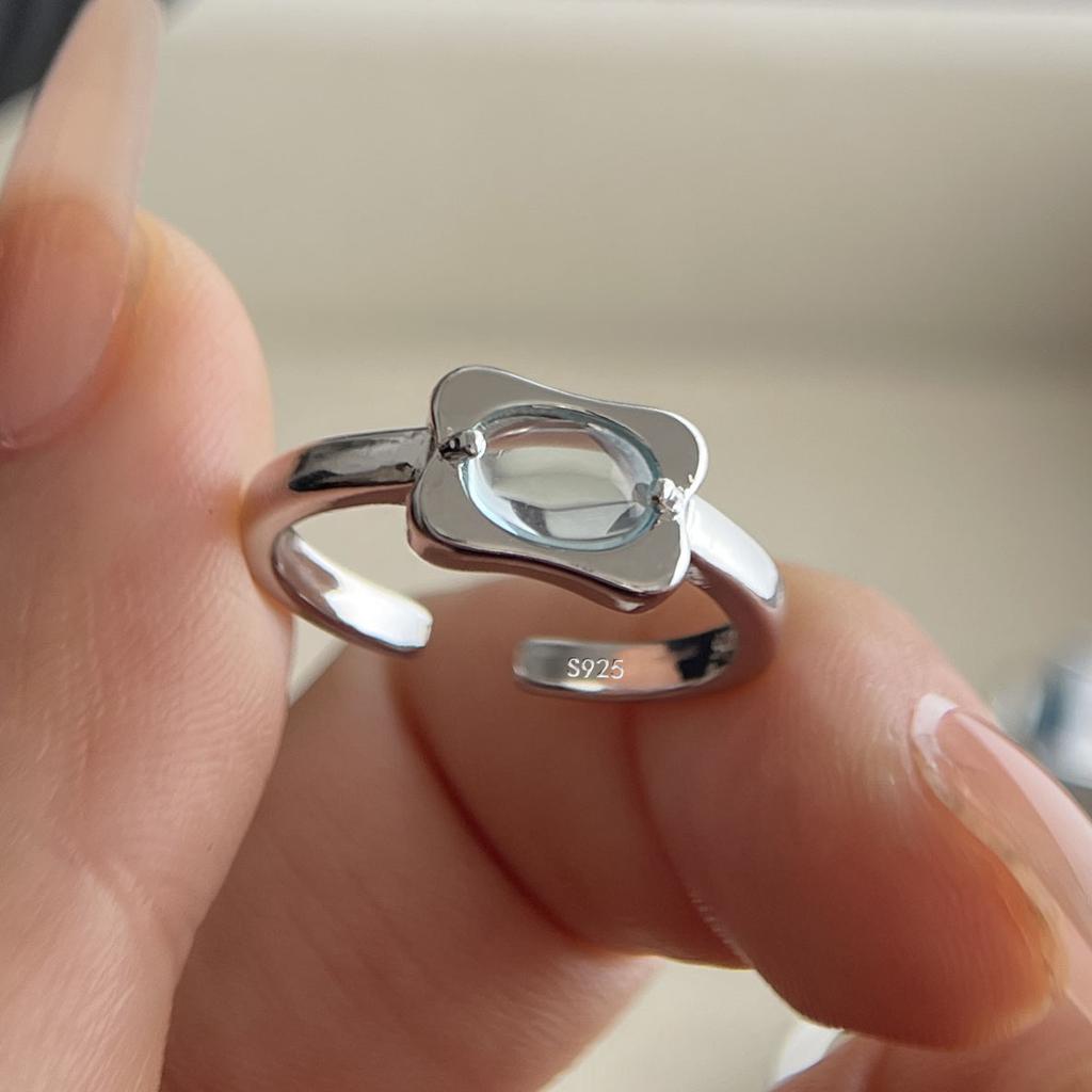 925 Sterling Silver Rings for Women Couple Minimalist Vintage Blue Stone Ring Fine CZ Jewelry Birthday Gift Prevent Allergy