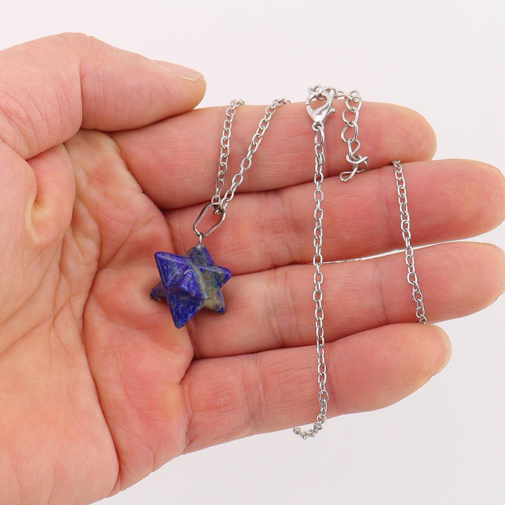 Large Amethyst Agate Crystal Star Pendant Necklace – 24mm Geometric Hexagram Design