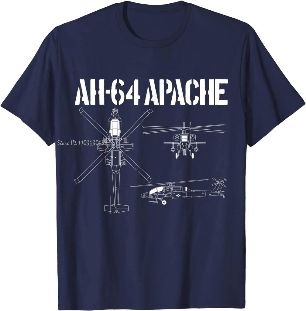 AH64 Apache Schematic Military Attack Helicopter Cotton Tshirt Summer Oversized Tshirt ONeck Unisexs Clothing Unisex Tops Tees