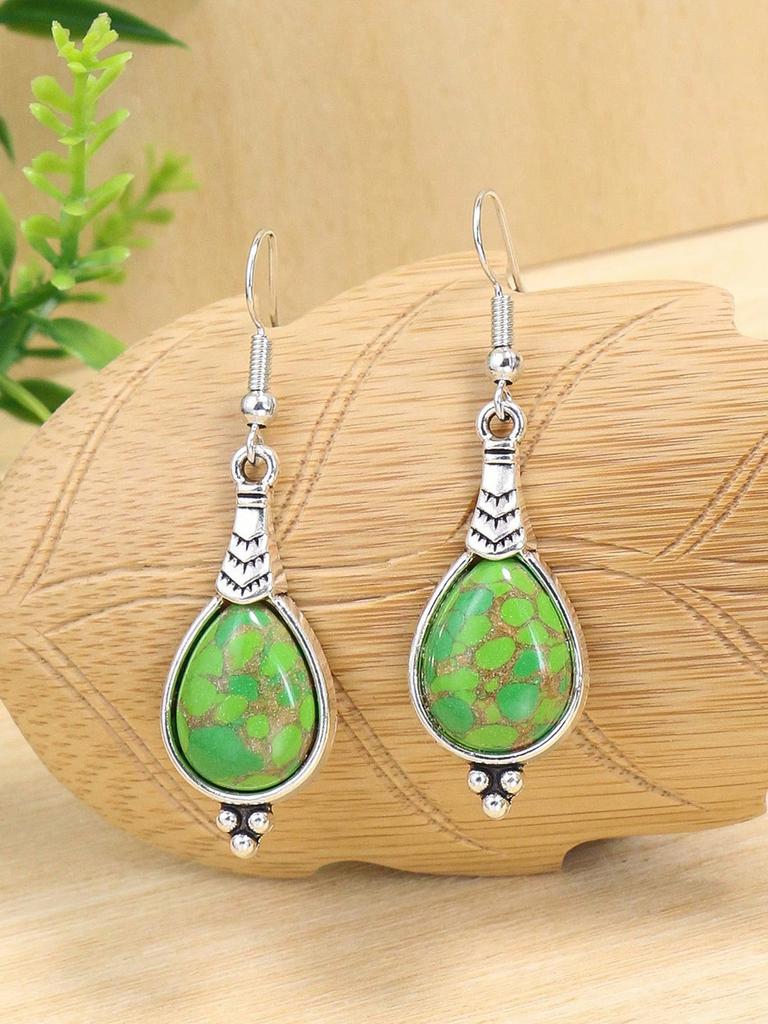 Bohemian Holiday Style Zircon Set Women's Water Droplet Stone Inlaid Classic Simple Earrings Short Necklace