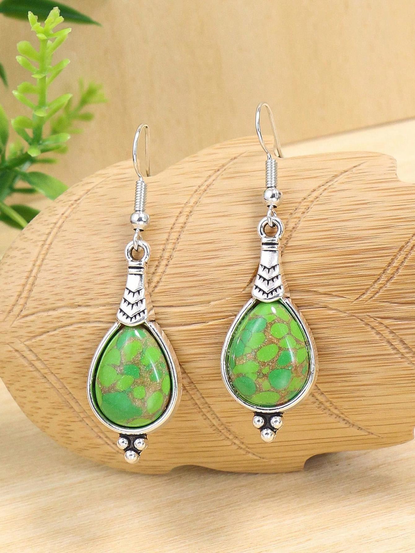 

Bohemian Holiday Style Zircon Set Women s Water Droplet Stone Inlaid Classic Simple Earrings Short Necklace