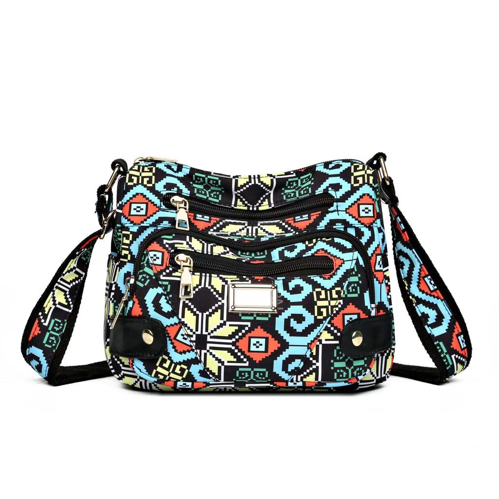 Ladies Crossbody Bag Oxford Cloth Crossbody Bag Leisure Travel Multi-Layer Shoulder Zipper Printed Bag