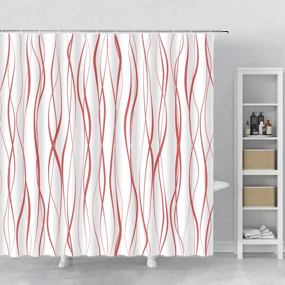 Geometrischer Wellenlinien-Duschvorhang Modern Minimalistisch Heimdekor Polyestergewebe Badevorhang Maschinenwaschbar Haken für Badezimmer