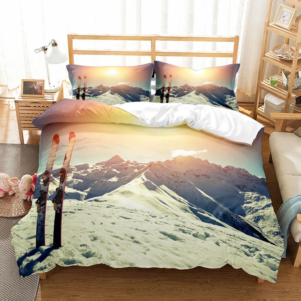  Mountain Ski Extreme Duvet Cover Set UK Single Double Queen US Twin Full King Size pkm Bed Linen Set