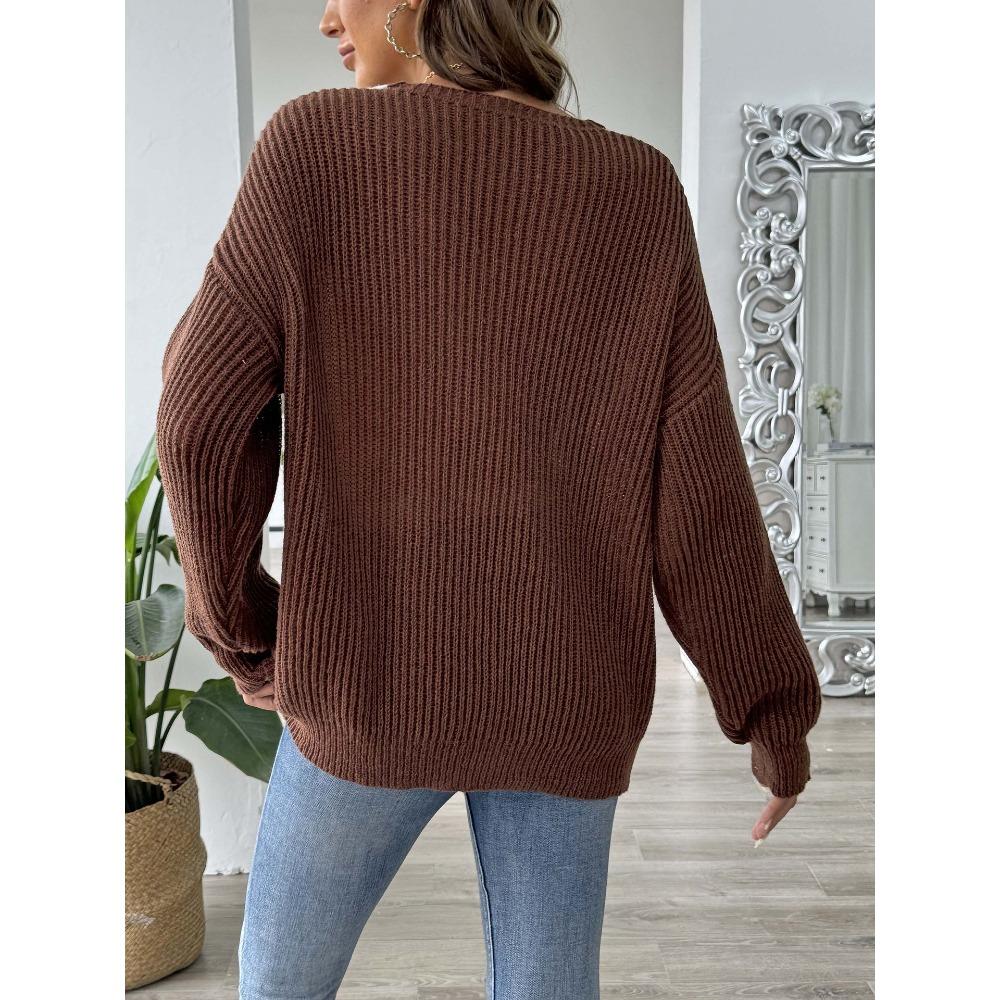 Women’s Pearl-Embellished Top: Colour-Blocked, Wide V-Neck, Loose-Fitting Knitted Pullover