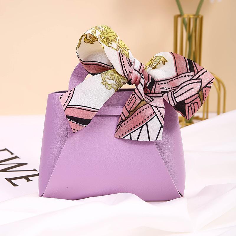 5PCS Distribute Leather Pink Gift Bags Wedding Favour Bag for Guest Mini Handbag with Ribbon Candy Packaging Box Party Decor