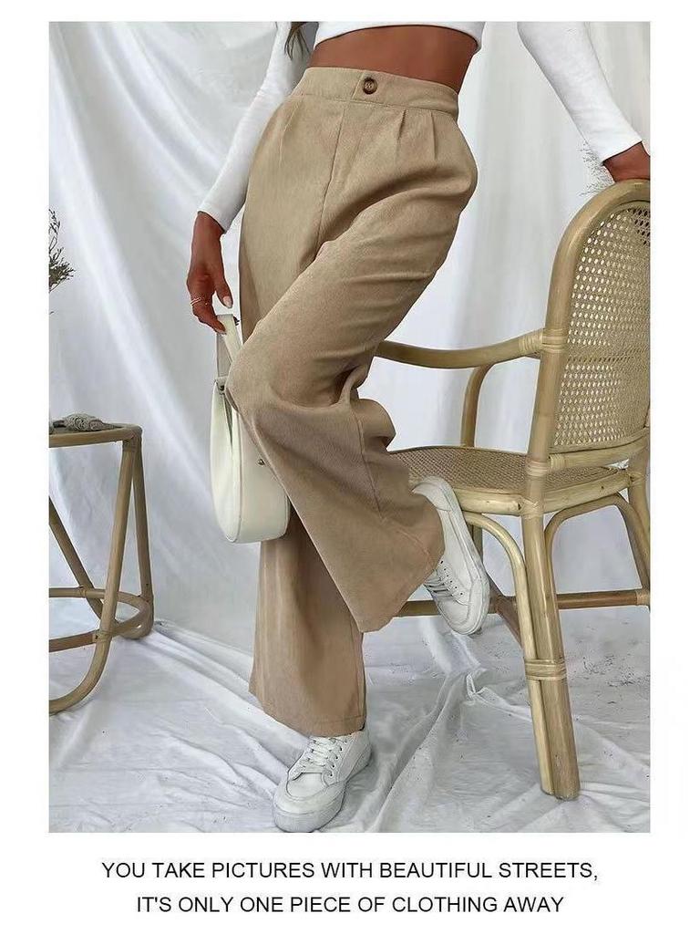 Women's Corduroy Wide-Leg Casual Pants - European and American Style