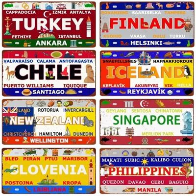 Chile Finnland Island Flagge Metallschilder Vintage Plakette Auto Nummernschild Geprägtes Tag Garage Bars Pubs Clubs Home Wanddekoration