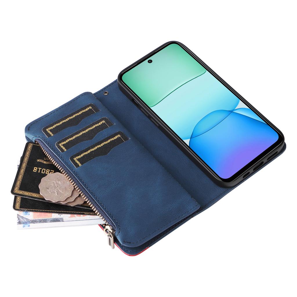 For Xiaomi Redmi 13 5G/13 4G/Note 13R 5G Leather Case with Strap Zipper 9 Card Slot Phone Cover Stand