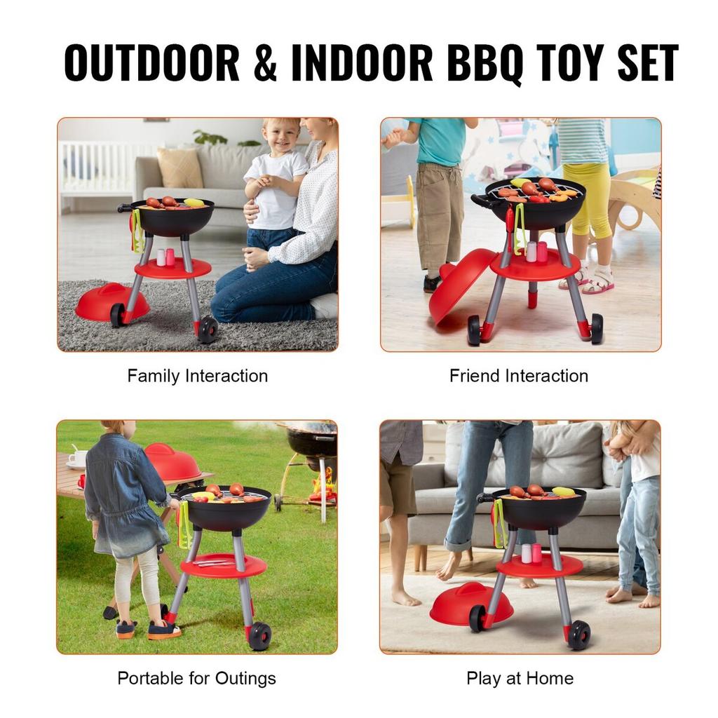 28 PCS Kids BBQ Grill Playset Cooking Grill Toy Set Pretend Sound Light