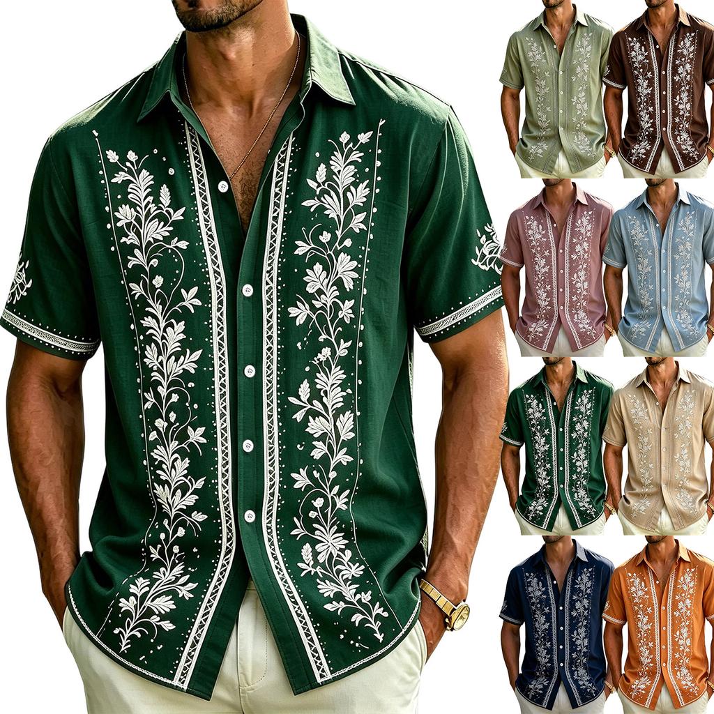 Men's Casual Short-Sleeve Collared Shirt For Spring/Summer