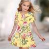 Girls 3D Print Dresses Kids Girl Party Short Sleeve Princess Dress Tank 3D  Flowers  Print Dress