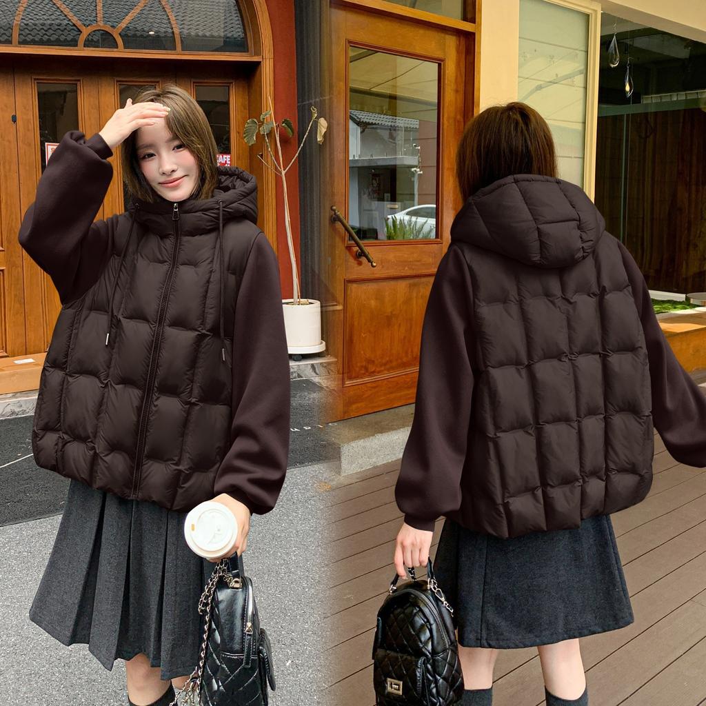 New splicing hooded cotton clothes women's short loose warm puff cotton clothes jacket fashionable thickened outside